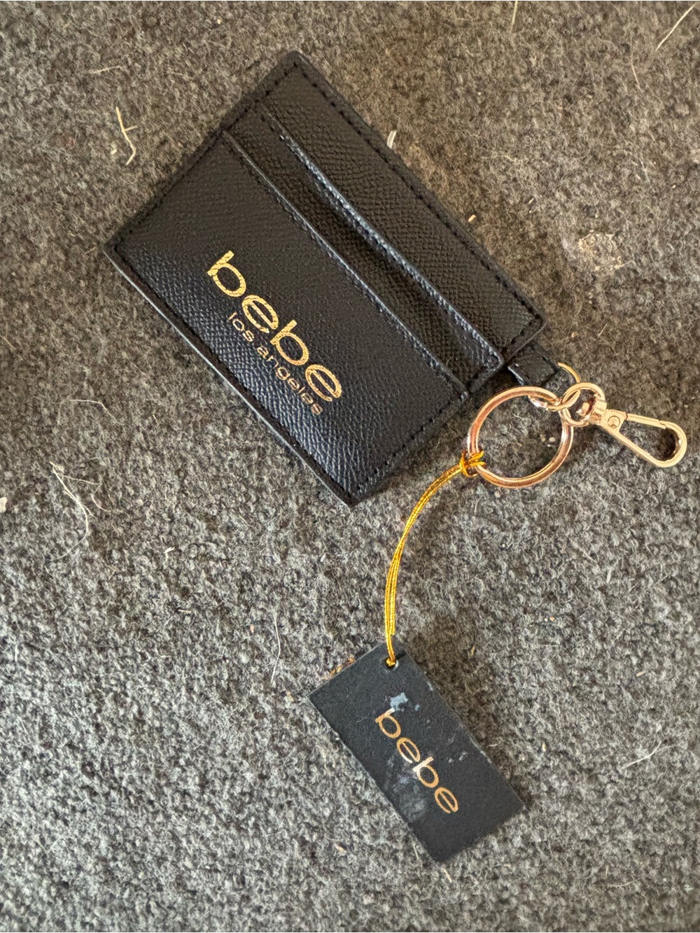 bebe Black Card Holder Wallet with Gold Hardware